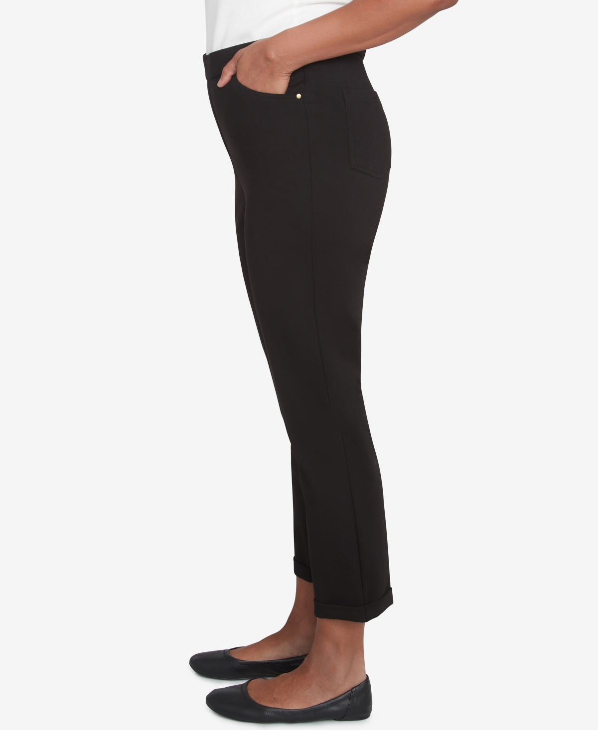 Alfred Dunner Petite Rue Rivoli Rue Flat Elastic Waist Front Pocket Short Length Ponte Pants In Black
