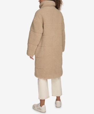 Women's Long Sherpa Snap-Closure Teddy Coat