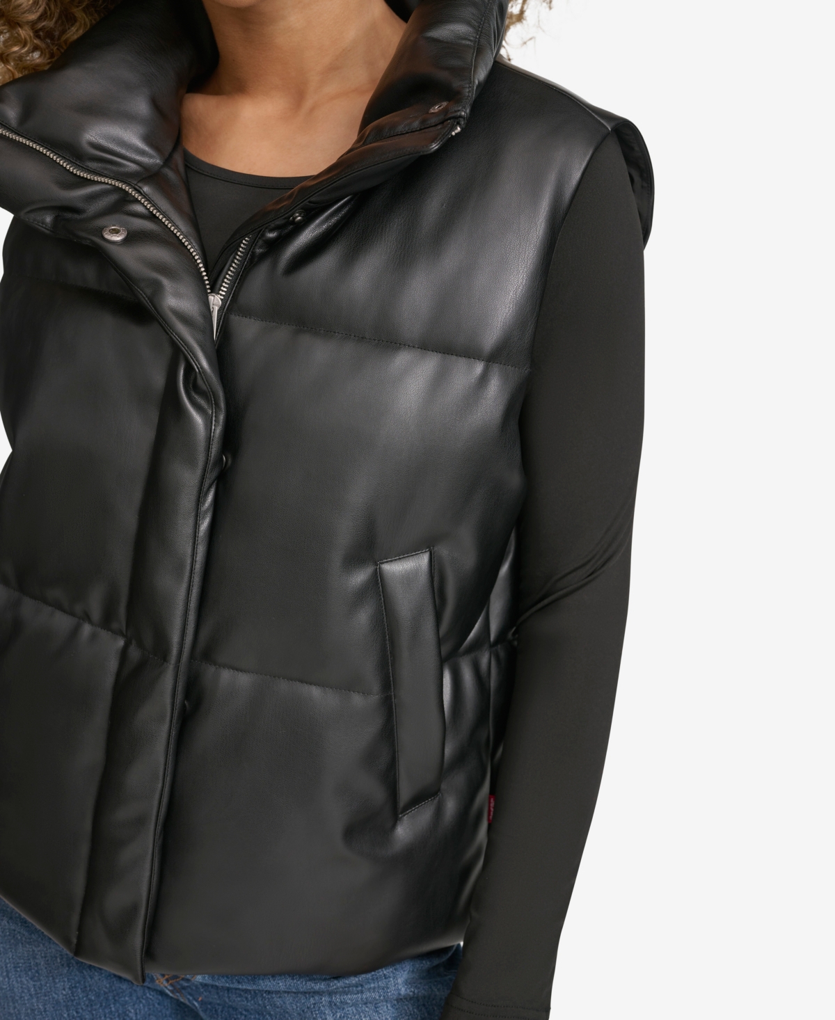 Shop Levi's Women's Faux Leather Puffer Vest In Black
