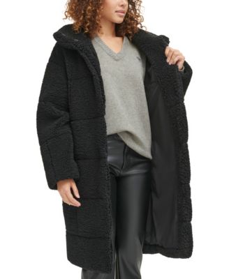 Women's Long Sherpa Snap-Closure Teddy Coat