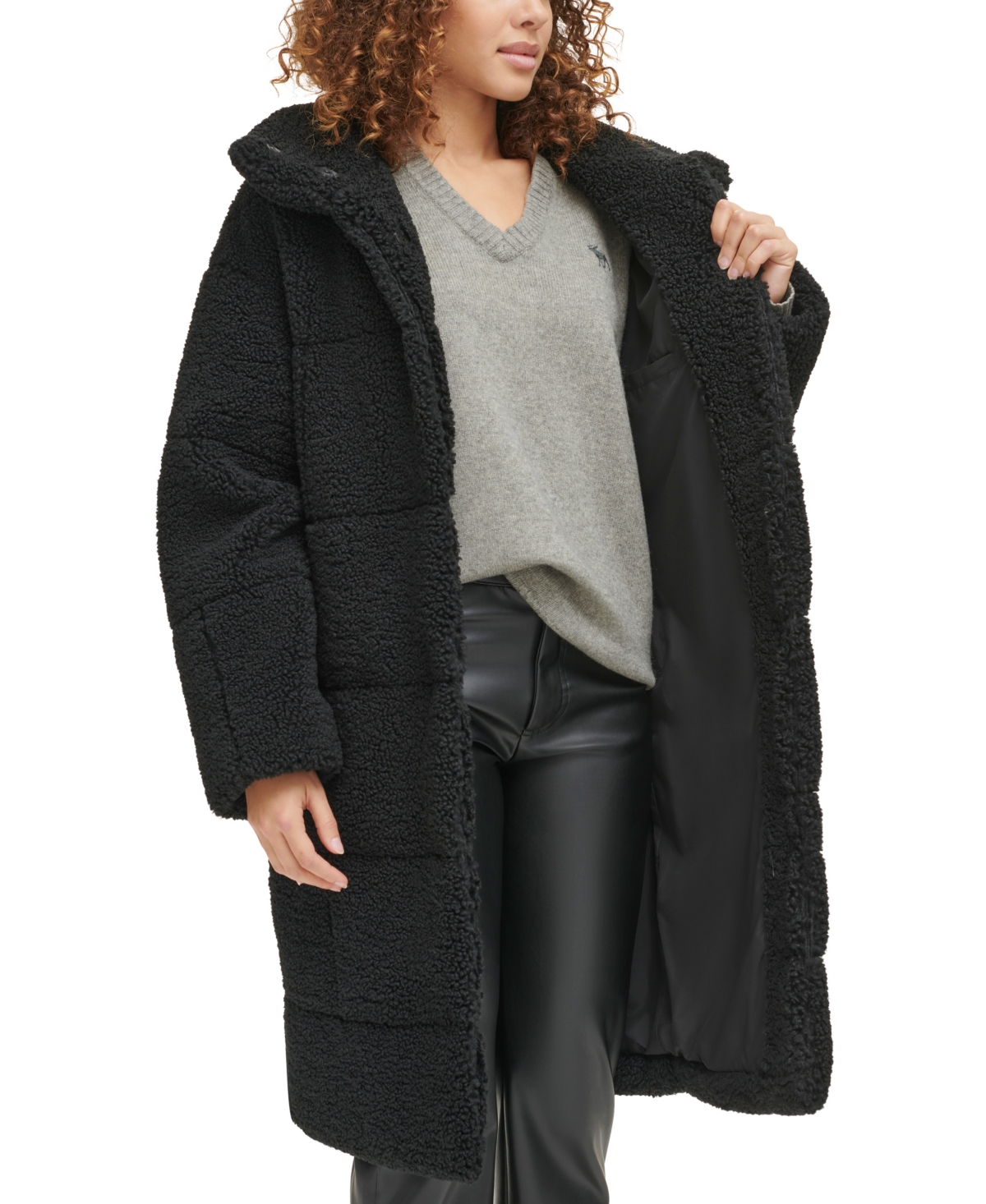 Levi's Women's Long Sherpa Snap-closure Teddy Coat In Black