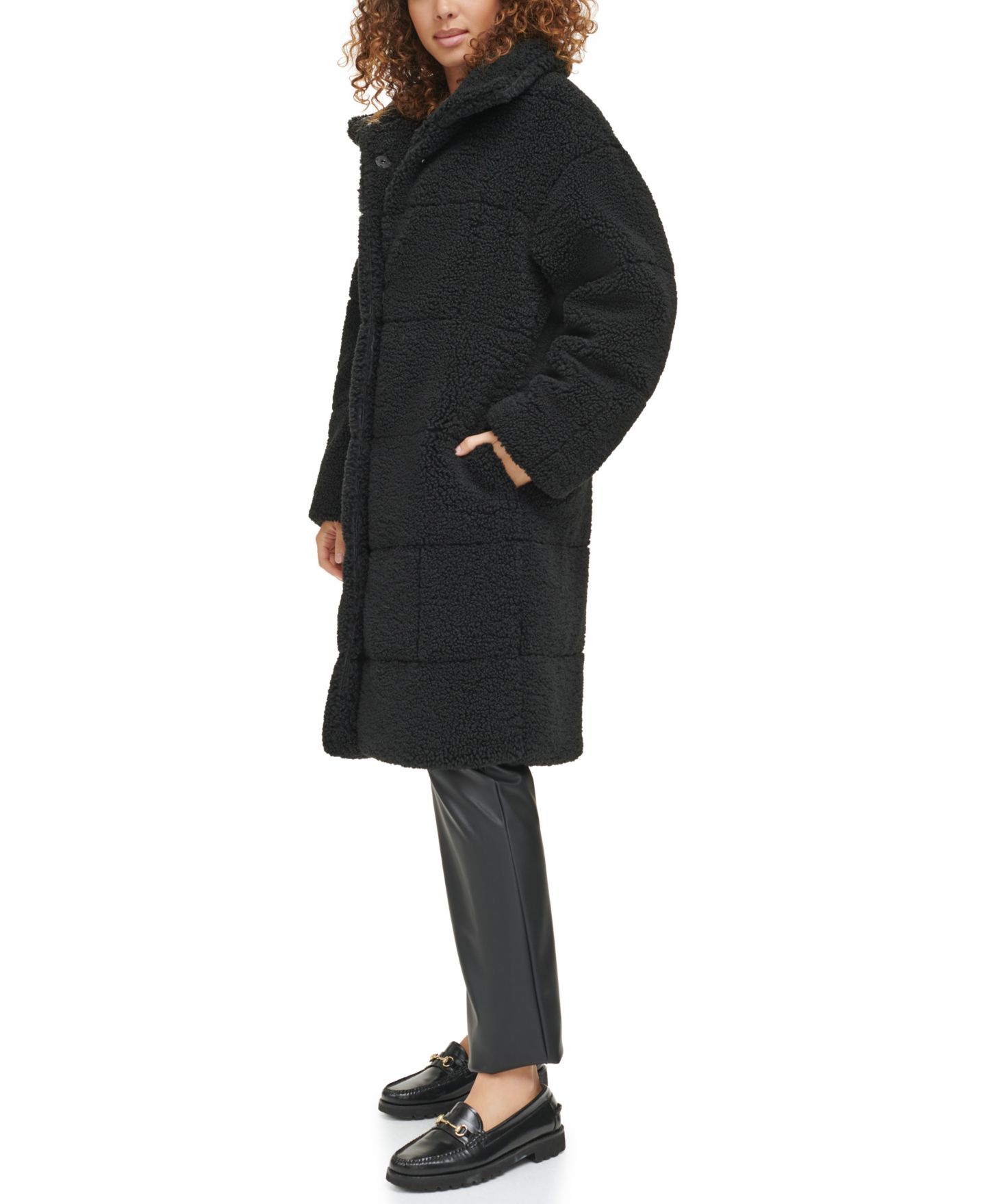 Женское пальто Levi's Long Sherpa Snap-Closure Teddy, цвет: Чёрный — фото 5