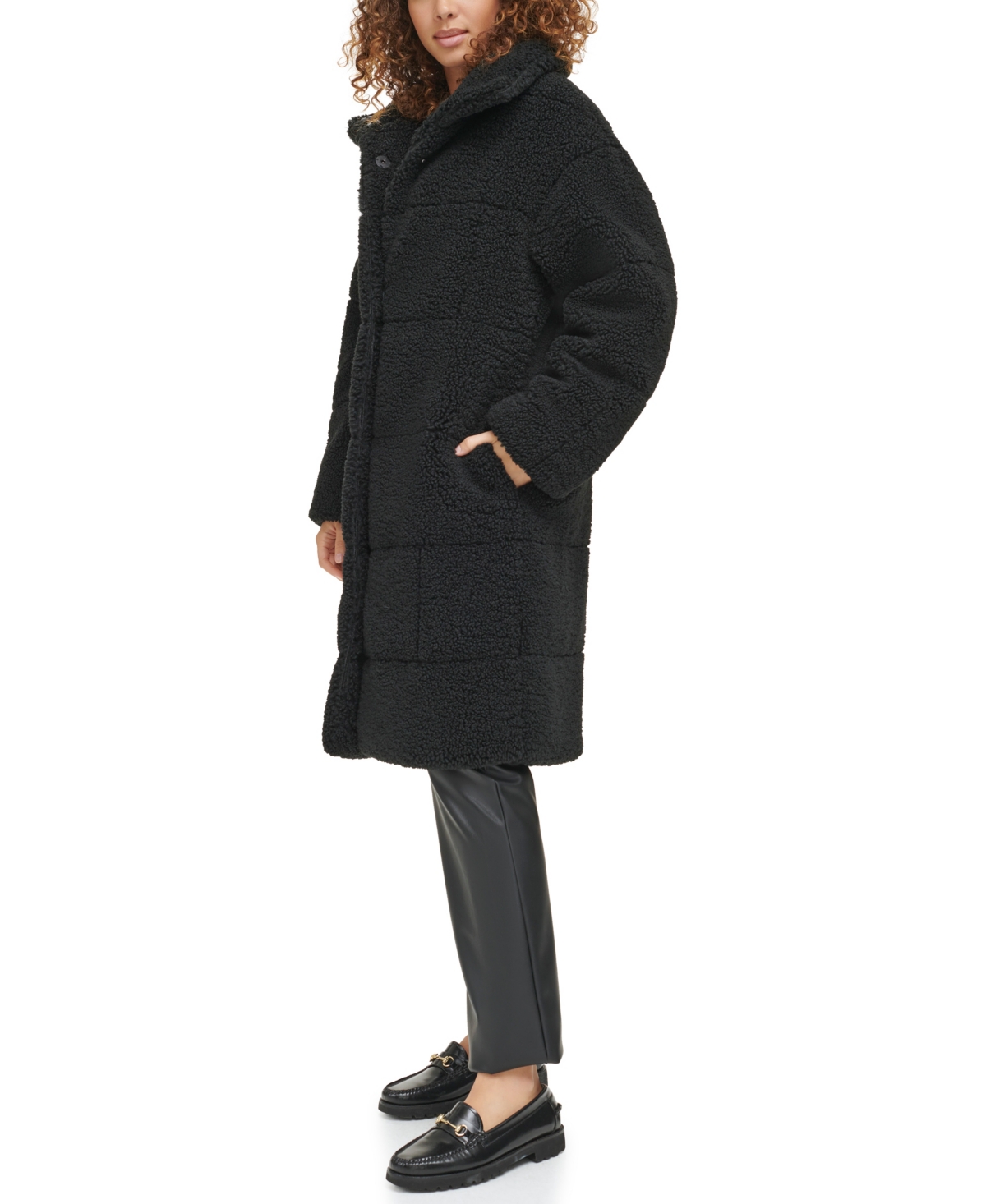 Levi's Women's Long Sherpa Snap-closure Teddy Coat In Black