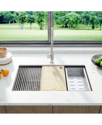 Kitchen Sink, 33 Inch Brushed Nickel Undermount Kitchen Bar Sink with Single-tier Track, Stainless Steel 16 Guage Double Bowl Kitchen Sinks, Family and Bar Sink with Full Accessories