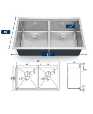 Kitchen Sink, 33 Inch Brushed Nickel Undermount Kitchen Bar Sink with Single-tier Track, Stainless Steel 16 Guage Double Bowl Kitchen Sinks, Family and Bar Sink with Full Accessories