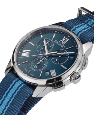 Men's Swiss Chronograph Madrigal Dark Blue Striped NATO Strap Watch 42mm