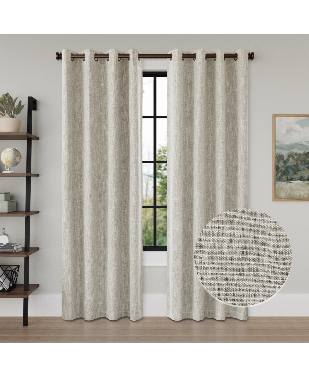 Linen Texture Blackout Grommet Curtains Pair(2 Panels), 52"&#xD7;84" - Navy
