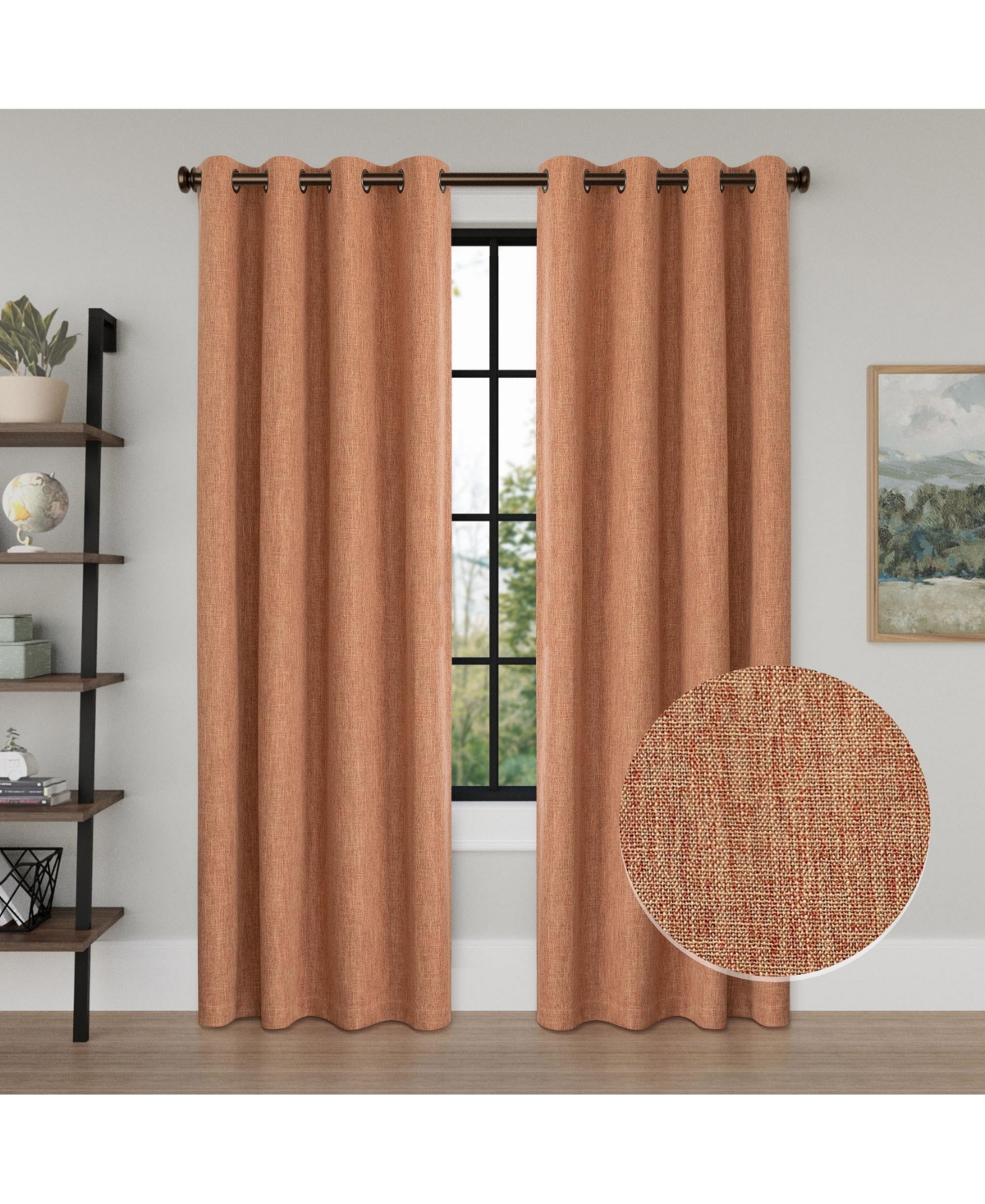 Linen Texture Blackout Grommet Curtains Pair(2 Panels), 52"&#xD7;84" - Navy