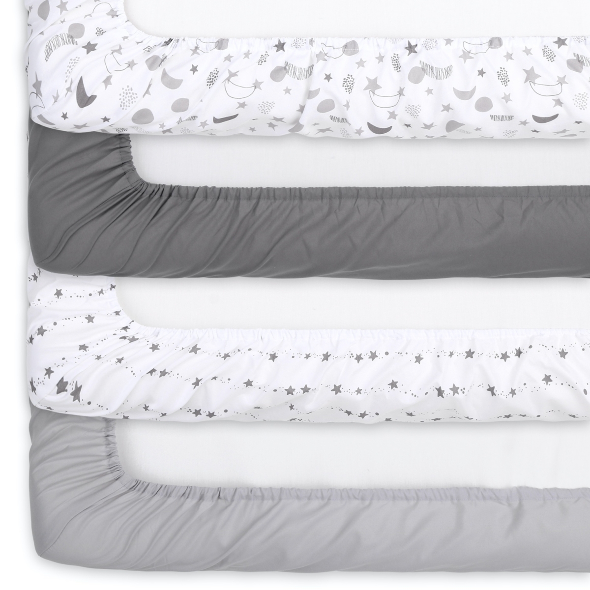 The Peanutshell Celestial Stars and Elephant Fitted Sheets, Unisex 8-Pack Set, Grey, Green - Assorted Pre-pack