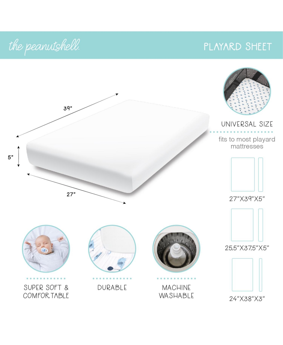 The Peanutshell Pack n Play, Mini Crib, Portable or Fitted Playard Sheets for Baby Boy,Dino, 3 Pack Set - Blue