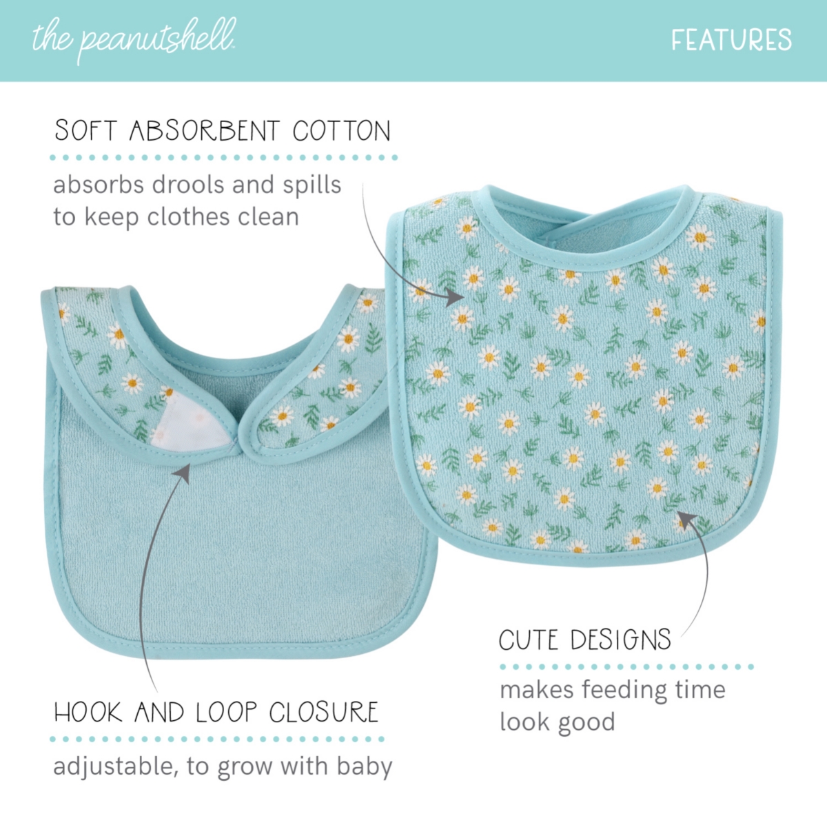 The Peanutshell Baby Girls Sweet Terry Bib 10 Pack Set, Feeding, Teething, Drooling -green/orange