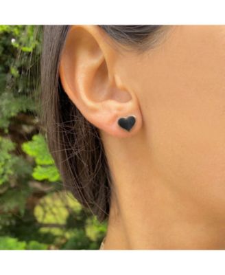 Large Onyx Heart Stud Earrings 14K Gold