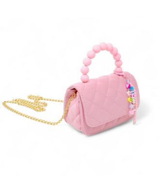 Girls Pearl Handle Message Charm Handbag, Pink