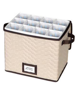 Wine Glass Storage Box with Dividers - Holds 12 Champagne Flute Glasses up to 10&amp;quot; Tall