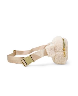 Girls Fuzzy Belt Bag with Heart for Kids, Beige
