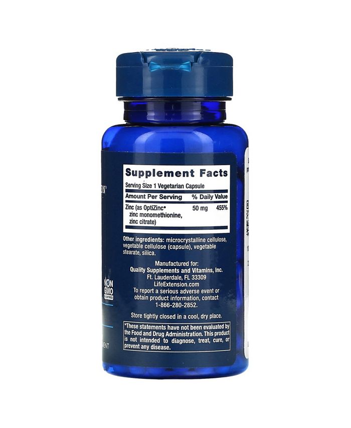 Life Extension Zinc Caps High Potency 50 mg - 90 Vegetarian Capsules - 90 Count