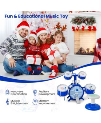 Kids Drum Set Educational Percussion Musical Instrument Toy with Bass Drum