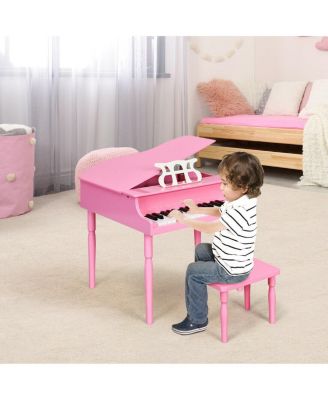 30-Key Wood Toy Kids Grand Piano with Bench & Music Rack-Pink