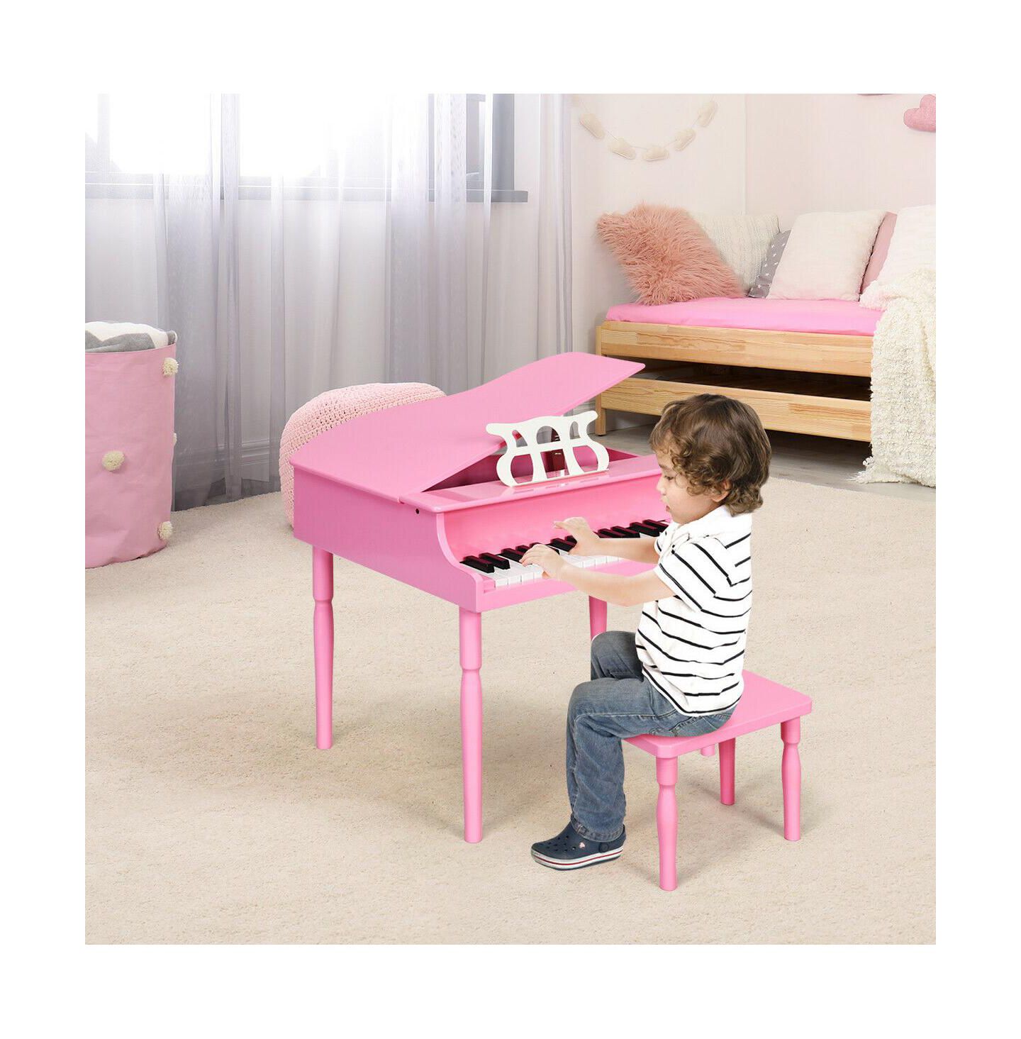 Детская игрушка HONGGE 30-Key Wood Toy Kids Grand Piano with Bench & Music Rack-Pink — фото 2