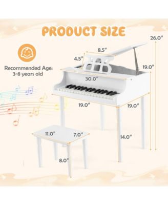 30-Key Wood Toy Kids Grand Piano with Bench and Music Rack