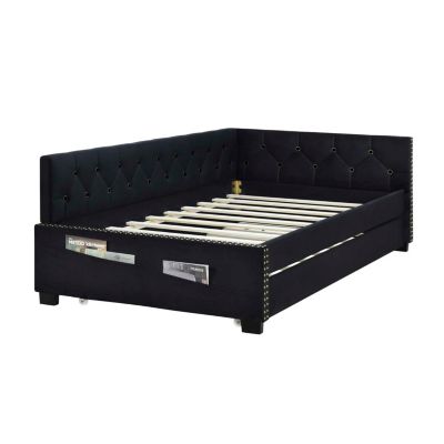 Twin Daybed Bed Frame with Trundle, Black Velvet