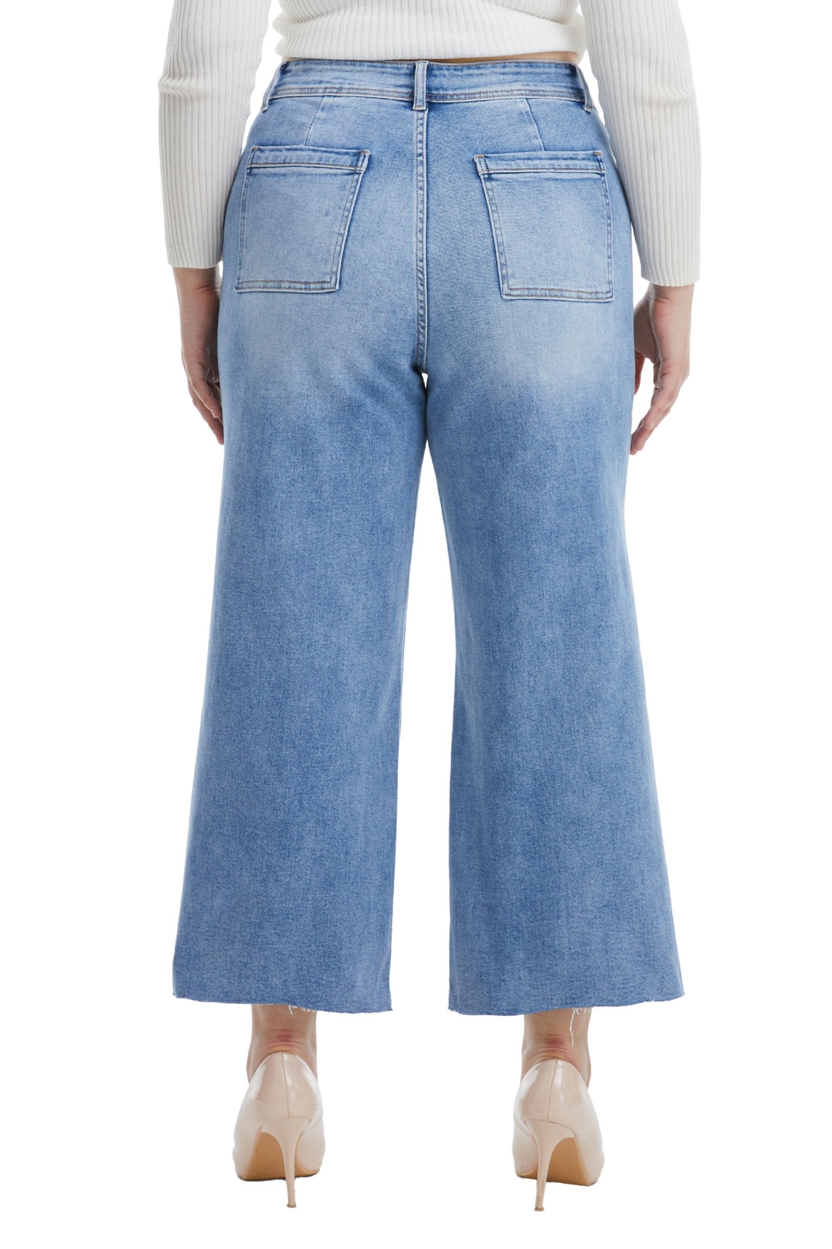 Bayeas Plus Size High Rise Wide Leg Jeans With Raw Hem In Ice Blue In Ice Blue