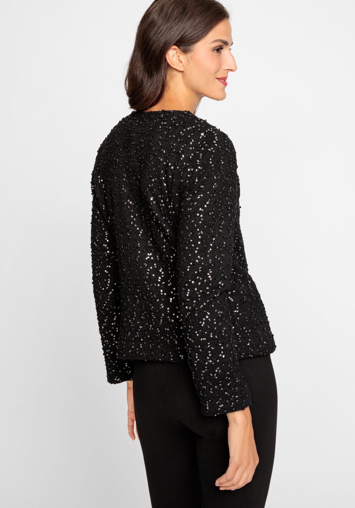 Olsen Women's Long Sleeve Silver & Sequin Tweed Jacket