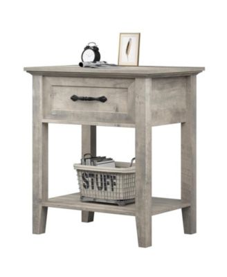 Nightstand, 2 Tiers Storage Shelves Bedside Table with Drawer & Handle, End Table for Bedroom Living Room, Easy Assembly, Grey