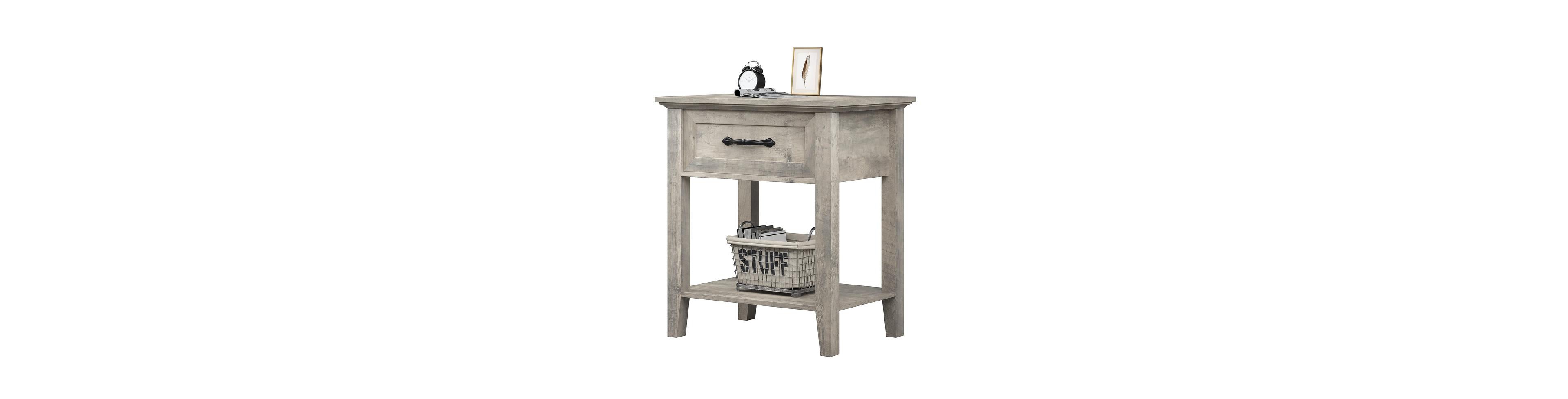 gaomon Nightstand, 2 Tiers Storage Shelves Bedside Table with Drawer & Handle, End Table for Bedroom Living Room, Easy Assembly, Grey