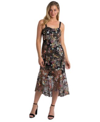 Women's Floral Sequence Mermaid Midi Dress