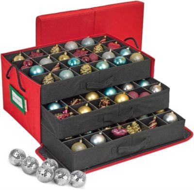 3 Removable Trays Christmas Ornament Storage Box with Dividers