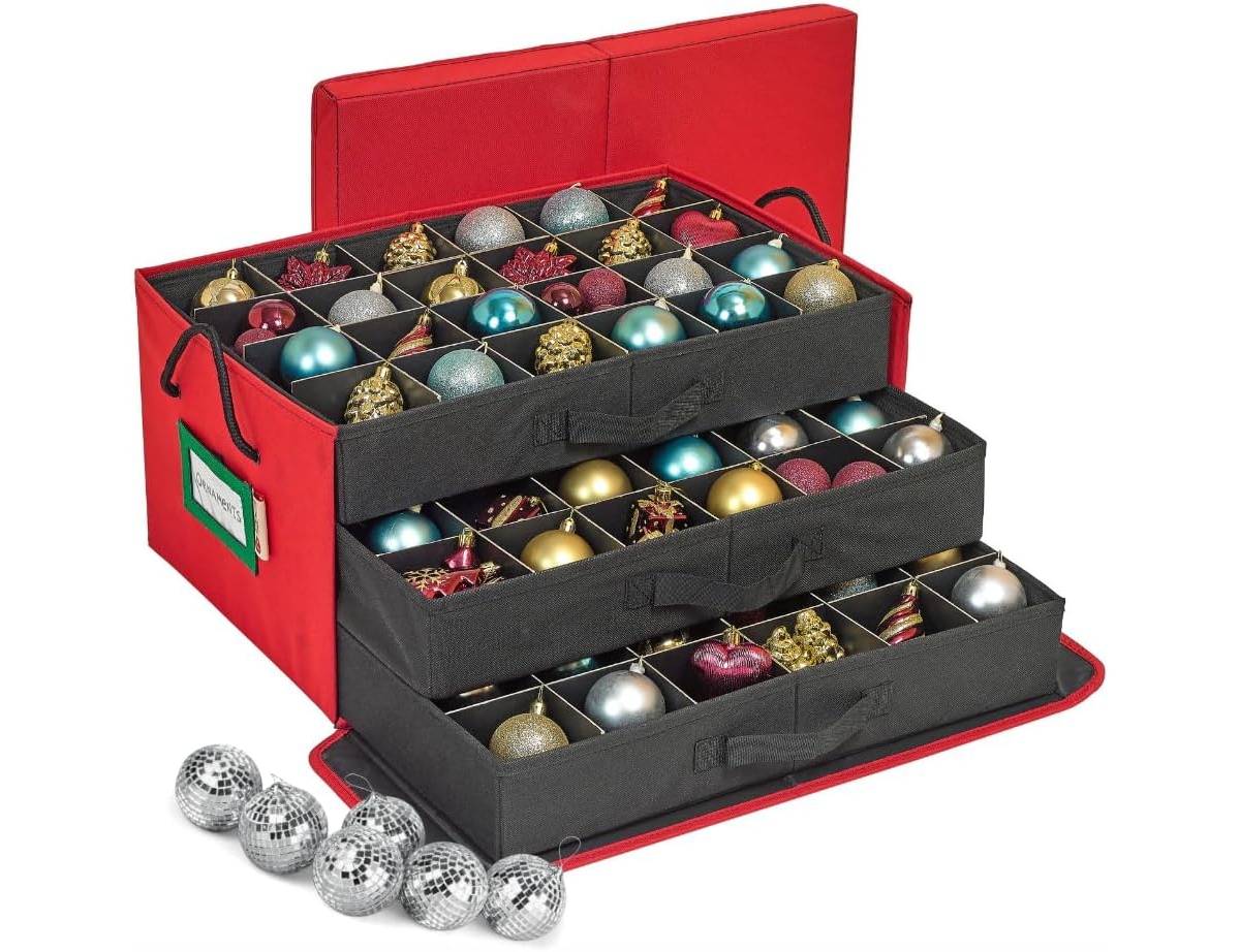 Florida Brands Christmas Ornament Storage Box with Dividers and 3 Removable Trays Stores up to 72-3