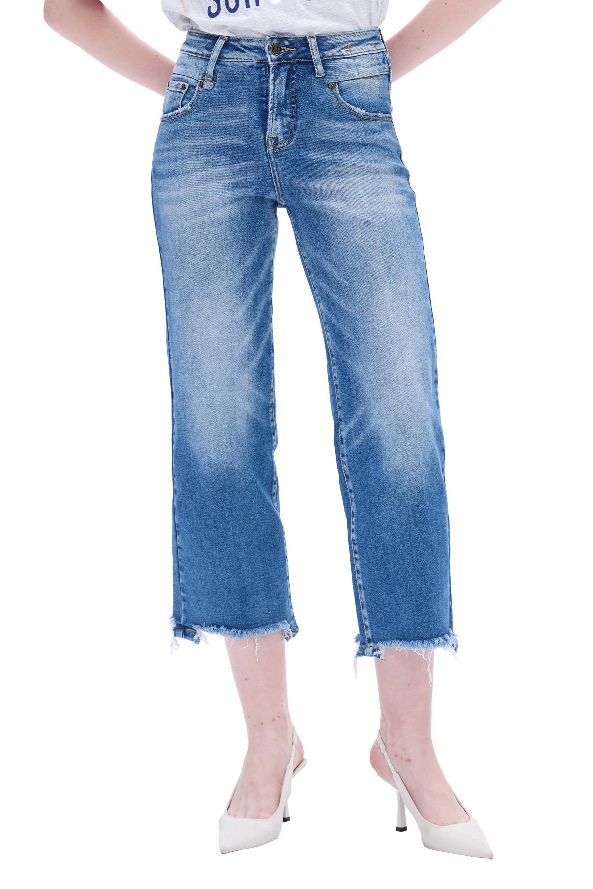 BAYEAS WOMEN'S MARY HIGH RISE STRAIGHT CROPPED JEANS 