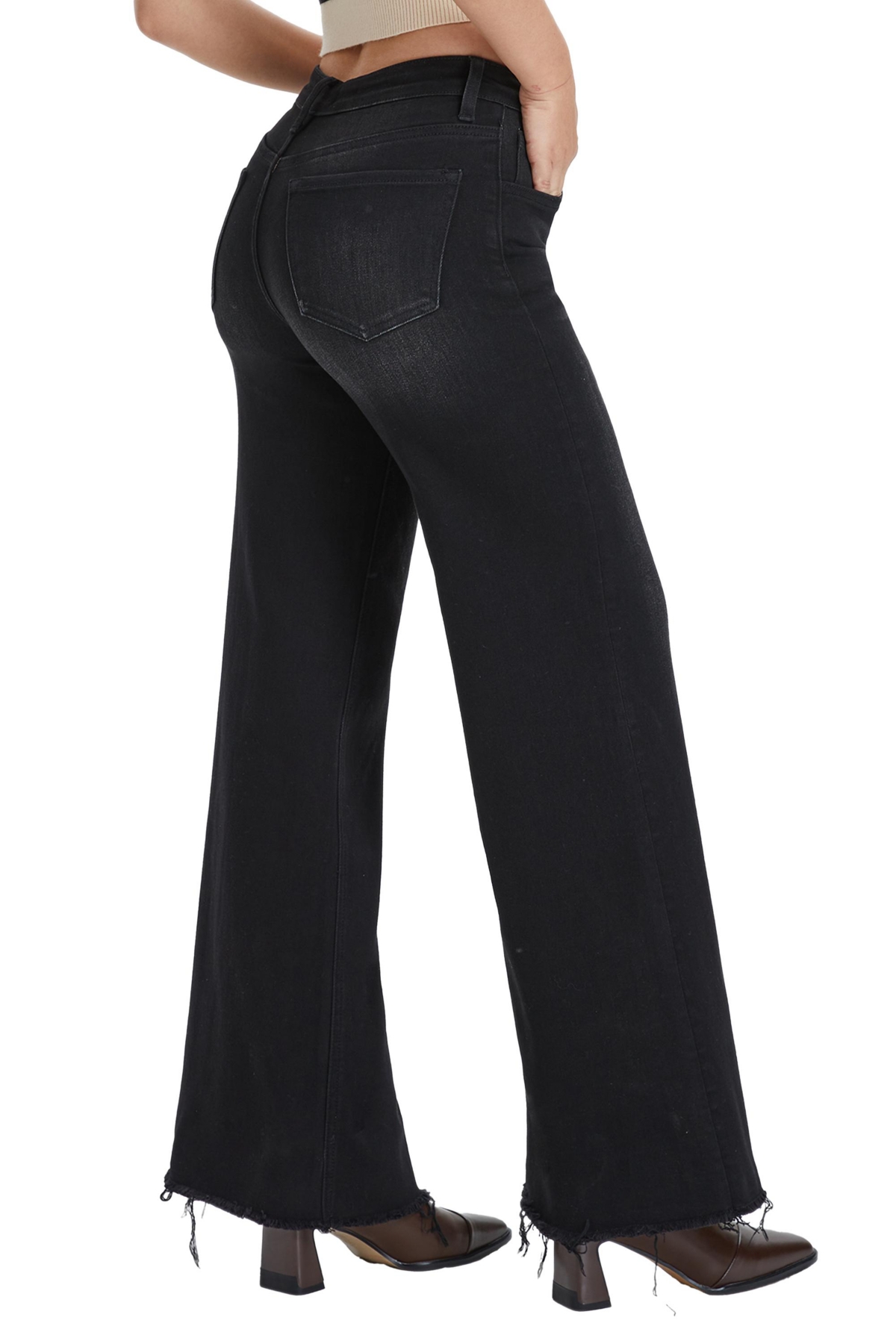 Bayeas Women's High Rise Wide Leg With Frayed Hem In Raven