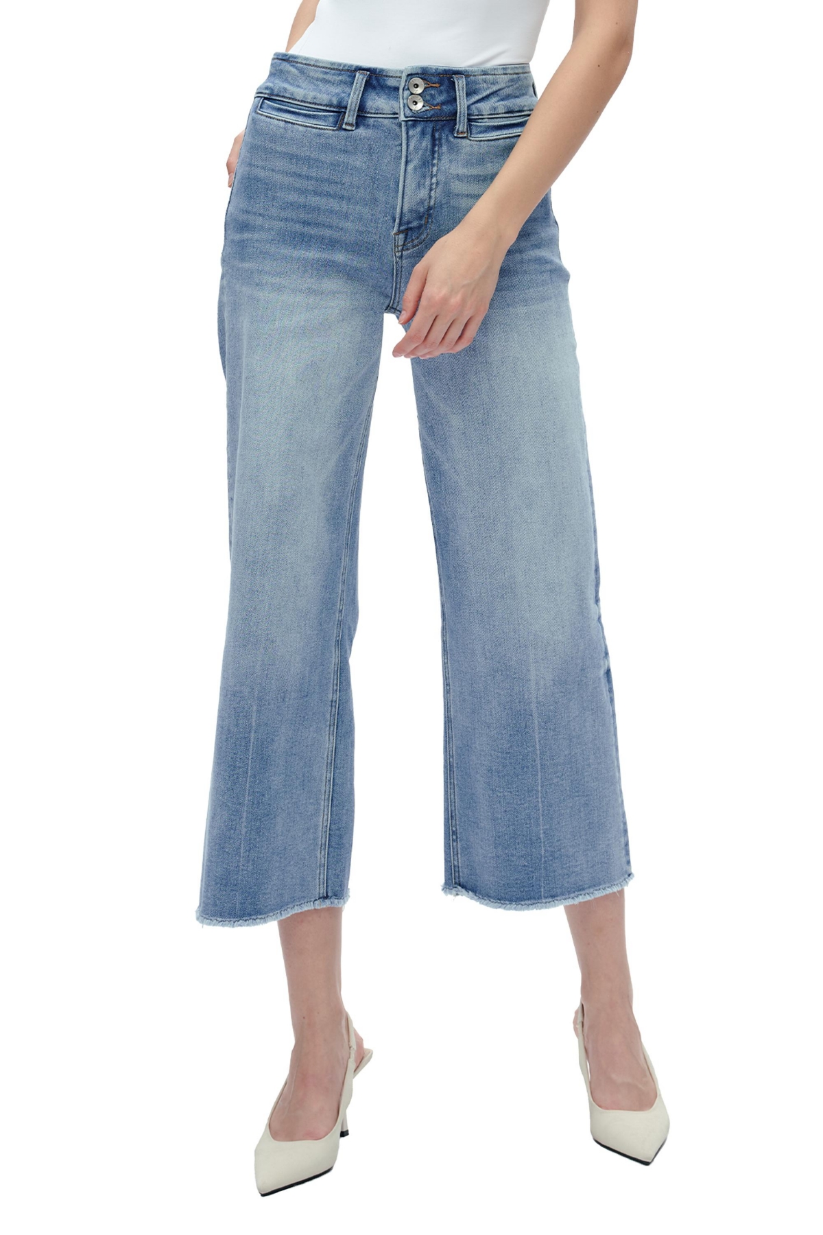 BAYEAS WOMEN'S HIGH RISE WIDE LEG JEANS WITH RAW HEM 