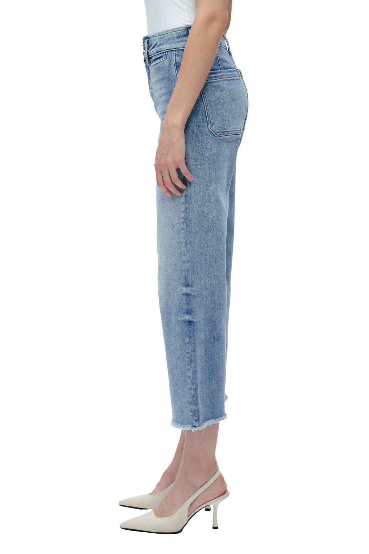 BAYEAS WOMEN'S HIGH RISE WIDE LEG JEANS WITH RAW HEM 
