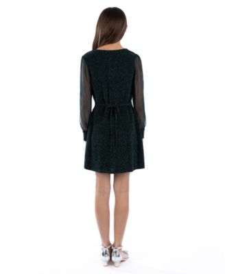 Big Girls Knee Length Square Neck Long Sleeve Dress