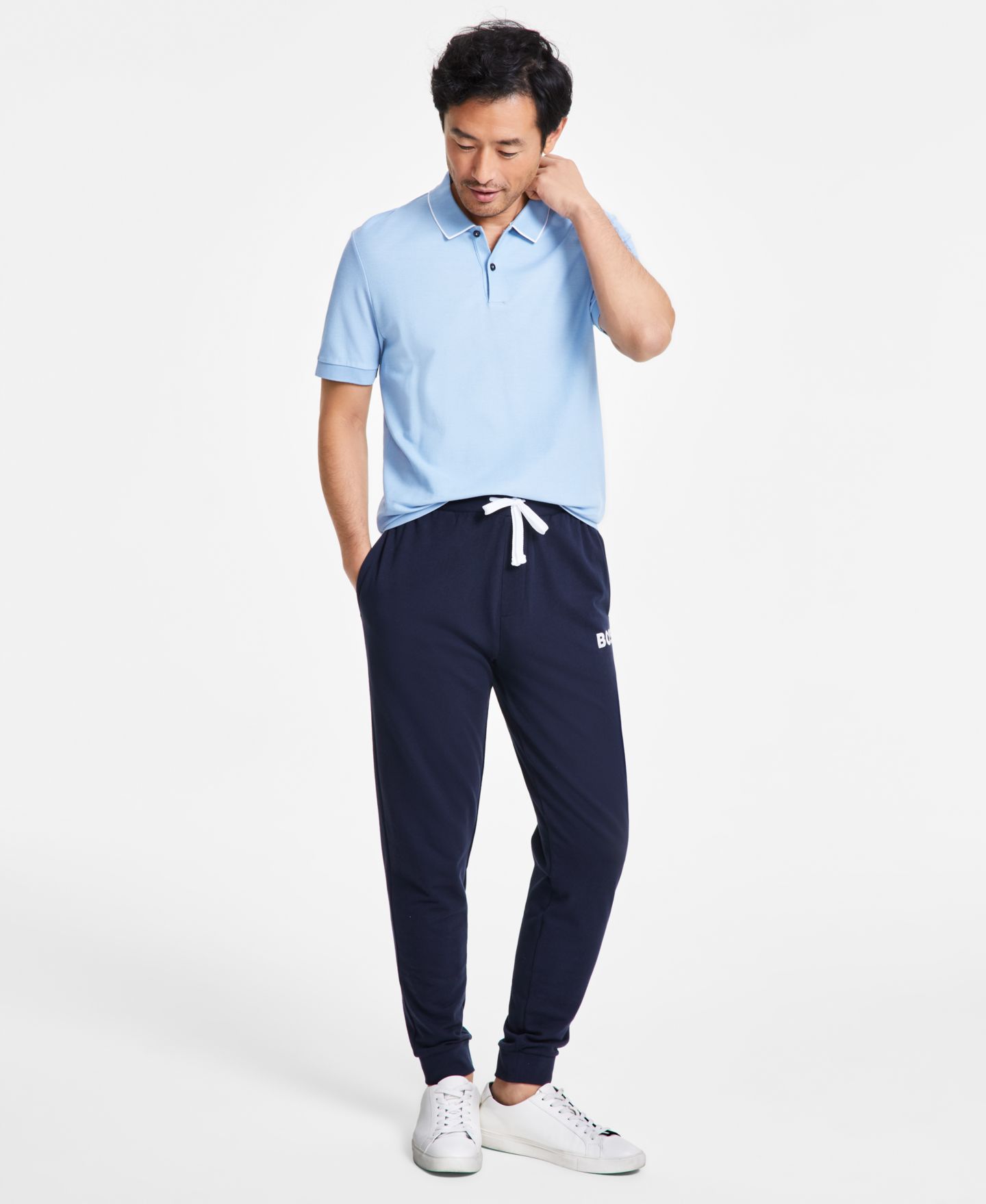 Мужские брюки Hugo Boss Ease Drawstring French Terry Lounge Pants, цвет: Тёмный синий — фото 1