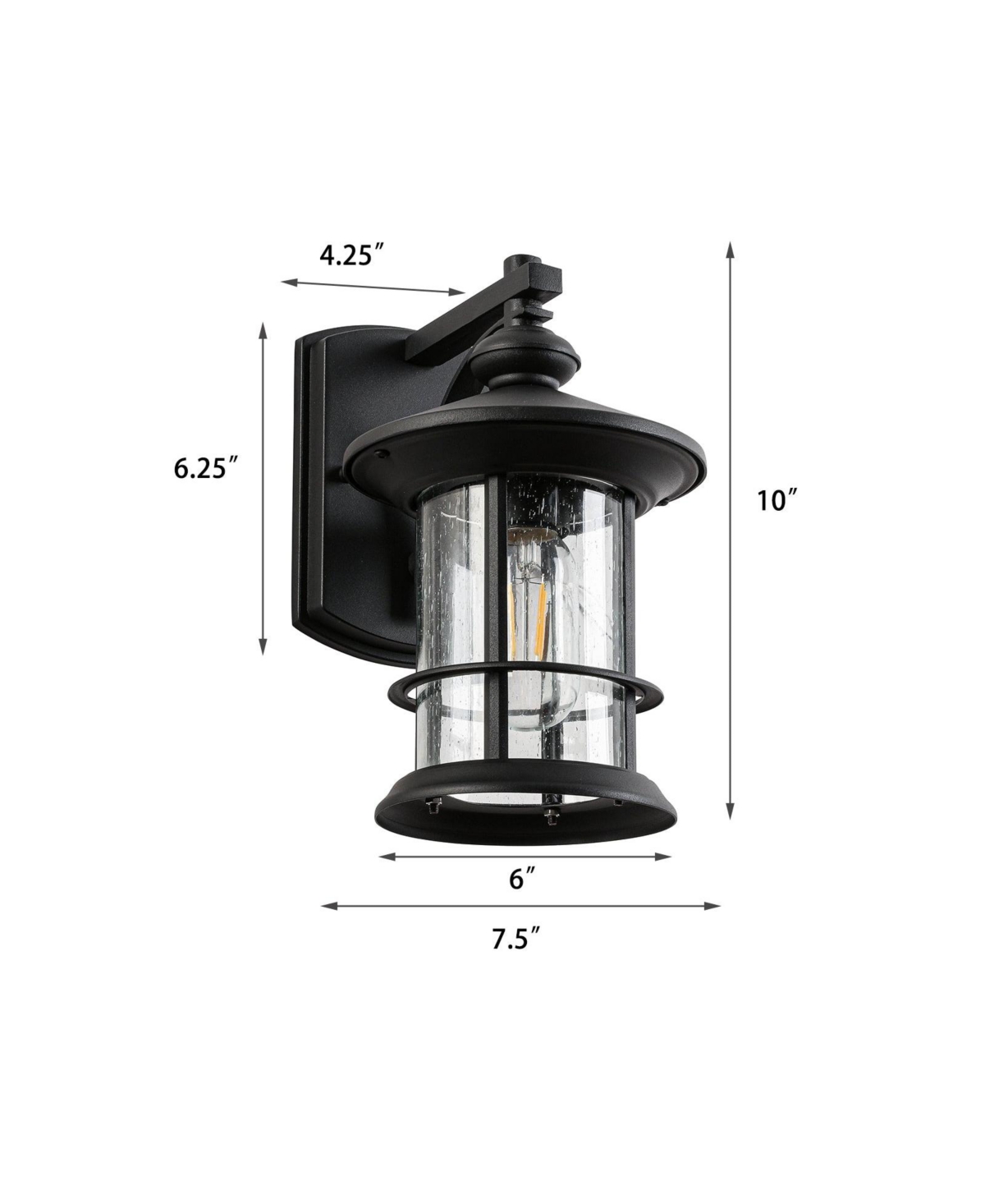 Flynama 1 Waterproof Outdoor Wall Light, Clear Glass Sheet Outdoor Wall Light,- Matte black