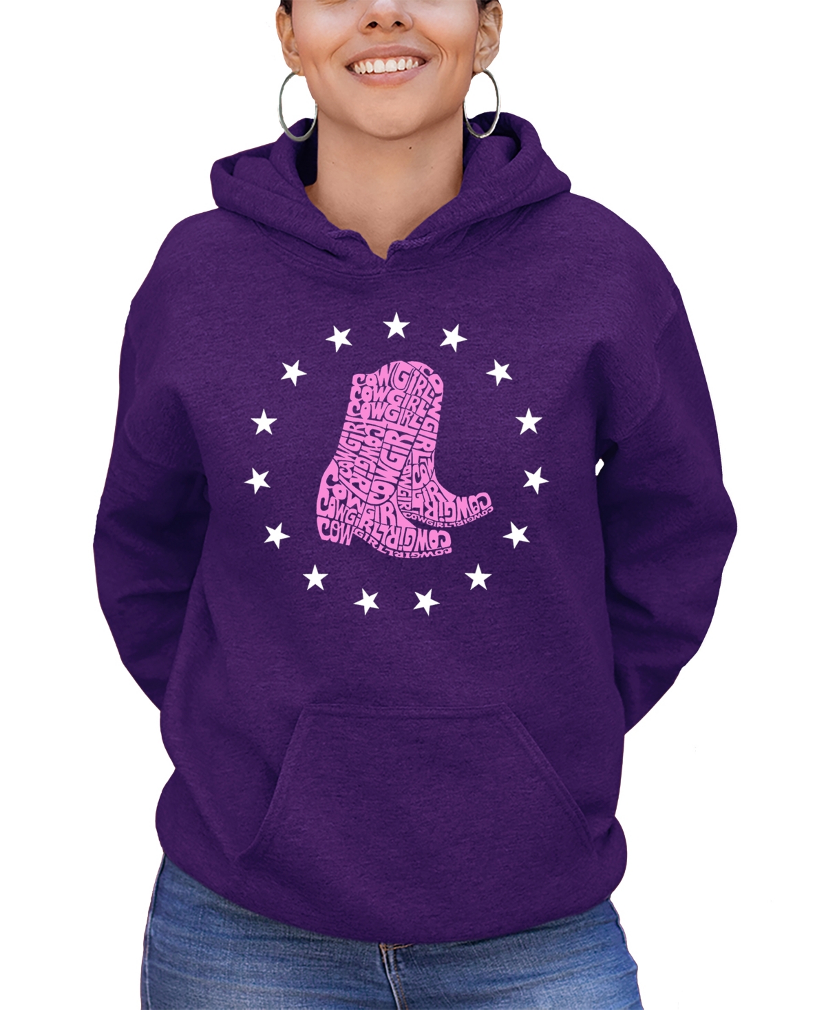 LA POP ART WOMEN'S COWGIRL BOOTS WORD ART HOODED SWEATSHIRT 