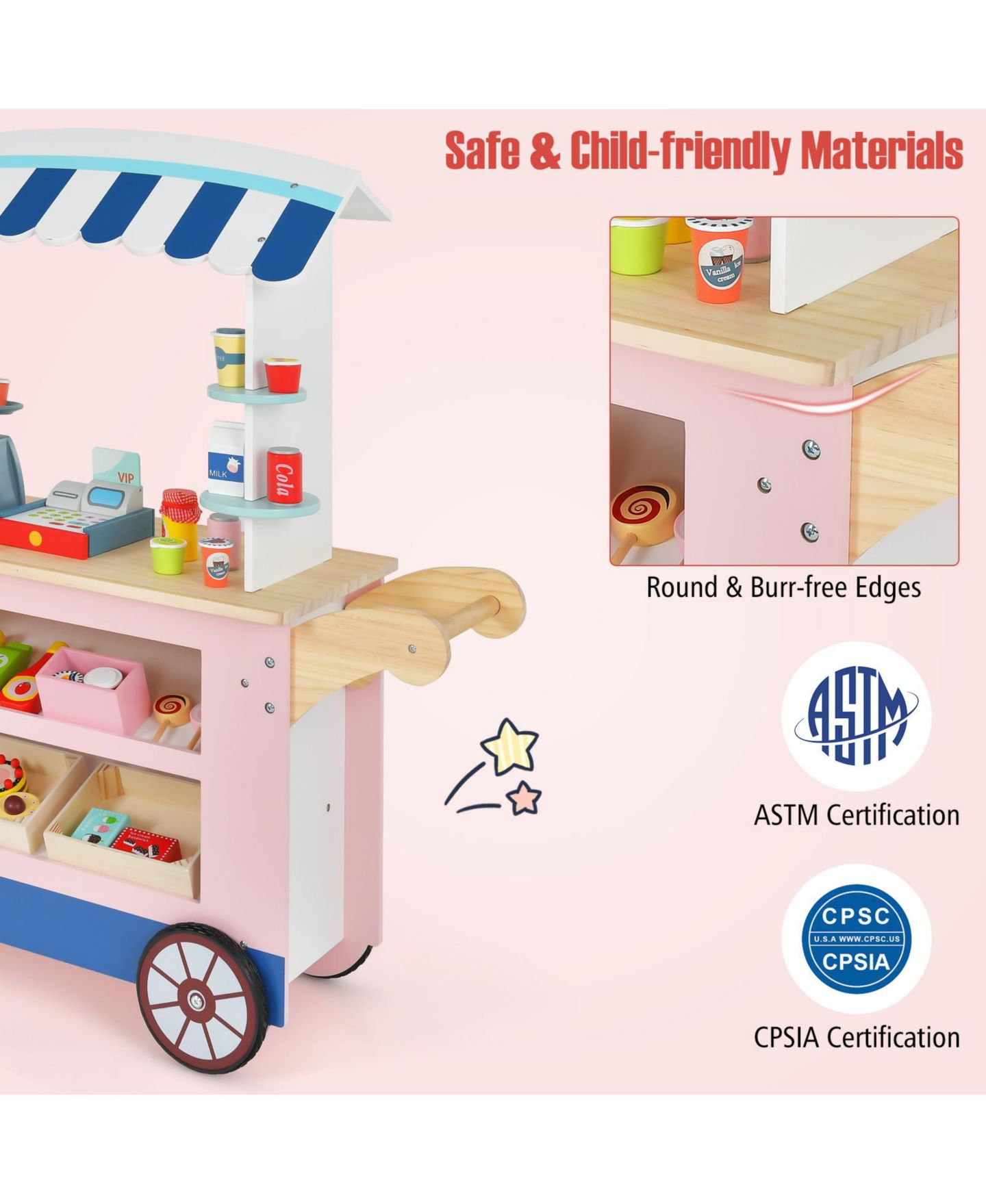 Детские игрушки HONGGE Interactive POS Machine and Play Scale 30-Piece Toy Cart Play Set, Ages 3+ — фото 8