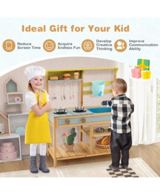 Outdoor Kids Mud Kitchen with Faucet and Water Box