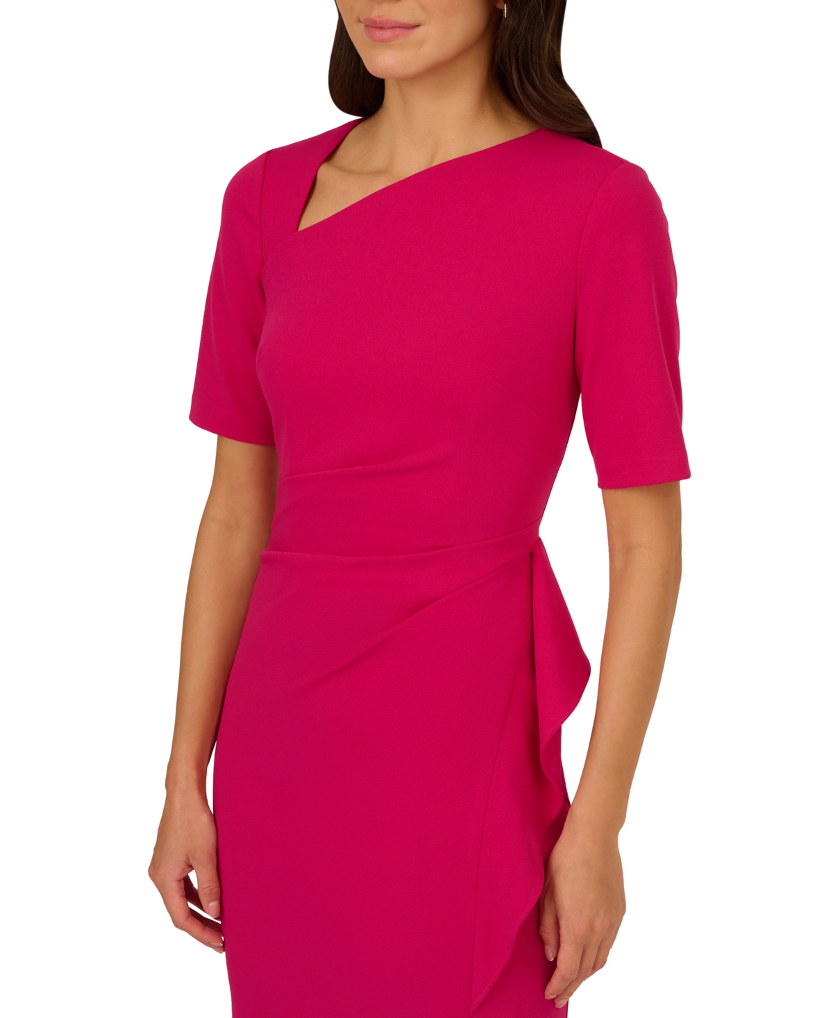 Shop Adrianna Papell Women's Draped Ruffled Sheath Dress In Brilliant Rose