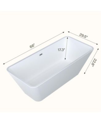 66" Acrylic Freestanding Bathtub, Square Contemporary Soaking Tub with Chrome Drain & Linear Overflow, CUPC Certified
