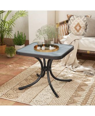 Outdoor Side Table Square Patio Table w/ Tempered Glass Top Small Coffee Table
