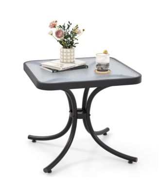 Gymax Outdoor Side Table Square Patio Table w/ Tempered Glass Top Small ...