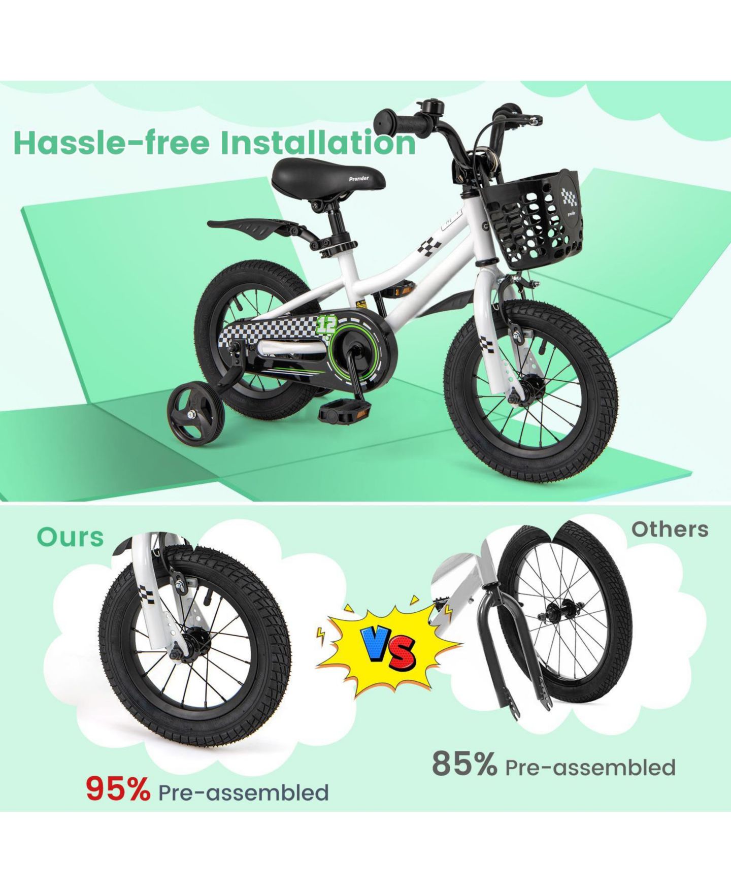 Детская игрушка HONGGE 12-Inch Kids' Bike with Training Wheels, Ages 3-4 — фото 8