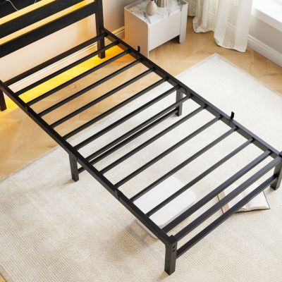 Heavy-Duty Platform Bed Frame with Headboard & LED