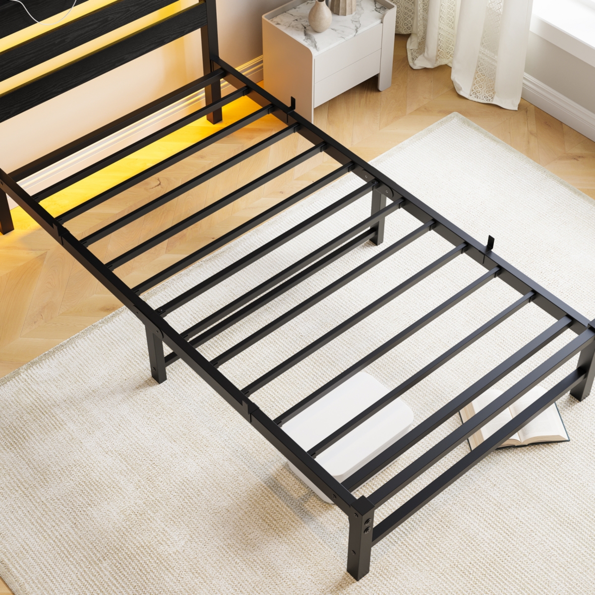 Streamdale Furniture Heavy-Duty Platform Bed Frame with Headboard & Led