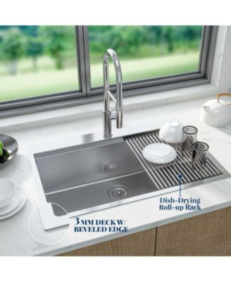 Kitchen Sink, 33 Inch Brushed Nickel Topmount Kitchen Bar Sink with Single-tier Track, Stainless Steel 16 Guage Single Bowl Kitchen Sinks, Family and Bar Sink with Full Accessories